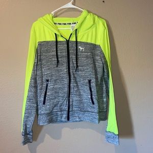 PINK neon yellow and gray zip up hoodie